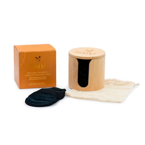 Almohadillas Desmaquillantes Reutilizables de Bambú – 20 Almohadillas con Porta - bambú y Bolsa de Lavado - Natú Botanicals MX
