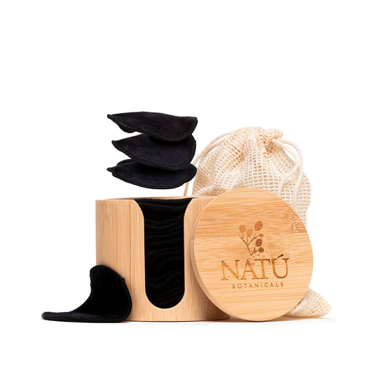 Almohadillas Desmaquillantes Reutilizables de Bambú – 20 Almohadillas con Porta - bambú y Bolsa de Lavado - Natú Botanicals MX
