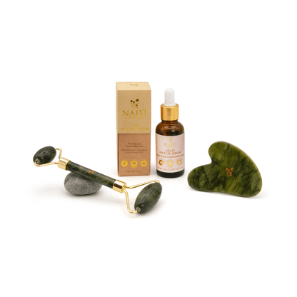 Ritual Facial Humectante - Sérum Aceite Facial Ligero, Gua Sha y Rodillo de Jade - Natú Botanicals MX