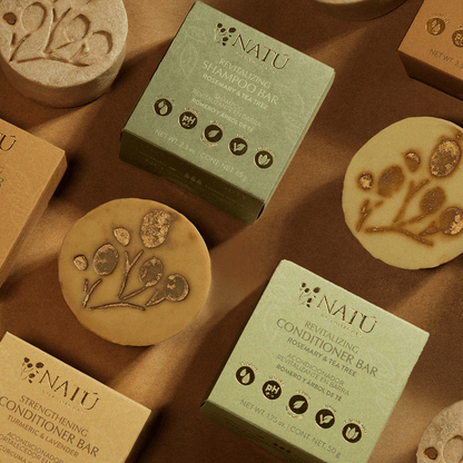 Set de champú y acondicionador sólidos revitalizantes de romero y árbol del té - Natú Botanicals MX