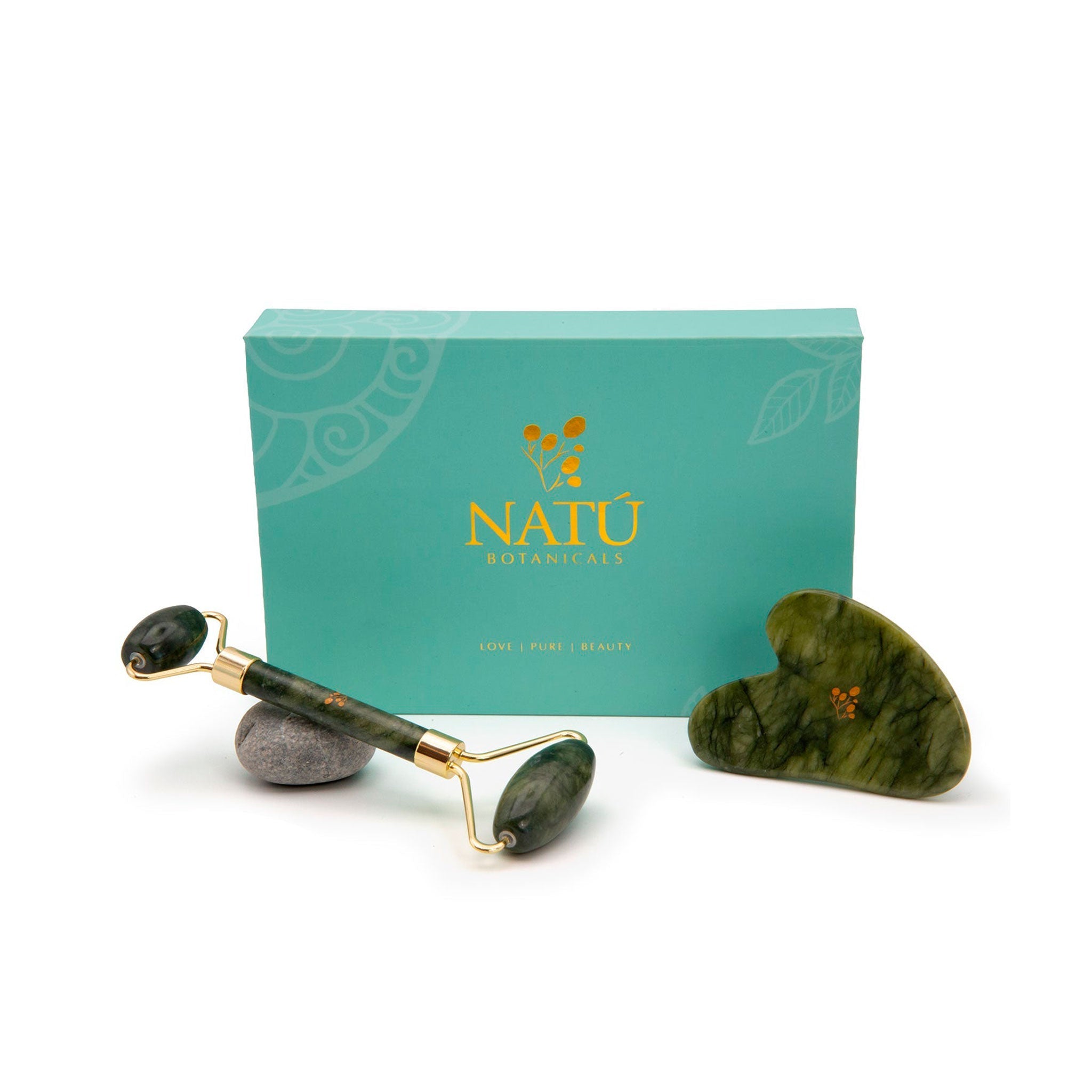 Set de Gua Sha y Rodillo facial de Jade - Natú Botanicals MX