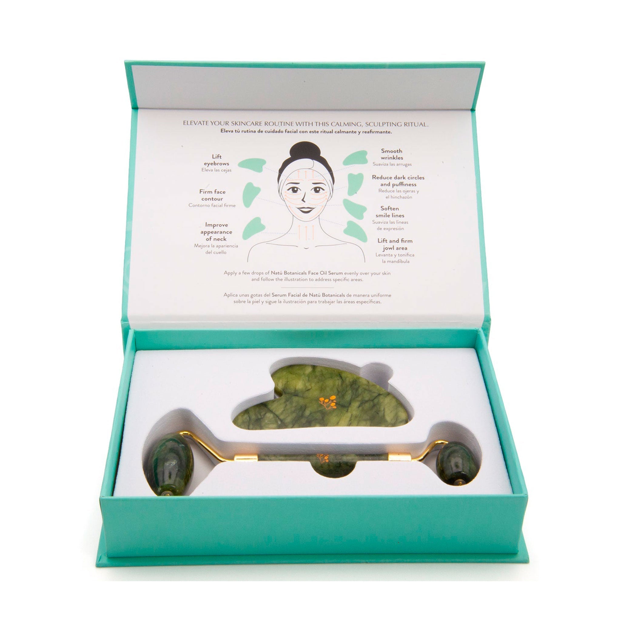 Set de Gua Sha y Rodillo facial de Jade - Natú Botanicals MX
